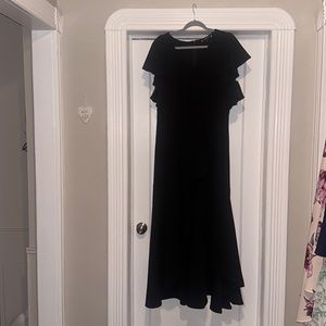 High low black, stretchy ruffle short sleeve gown!
